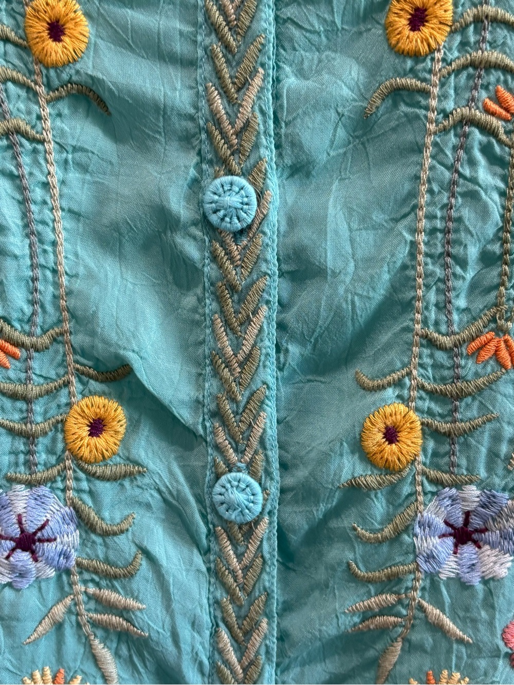 Johnny Was Turquoise Embroidered Button-Front Shirt - Picture 5 of 9